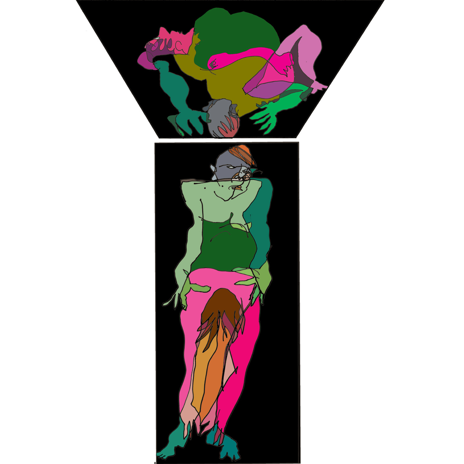 Dessins en aveugle à partir des photos des couples.Réalisation sur palette graphique Impression jets d'encresFormat A 2   12 - 2022