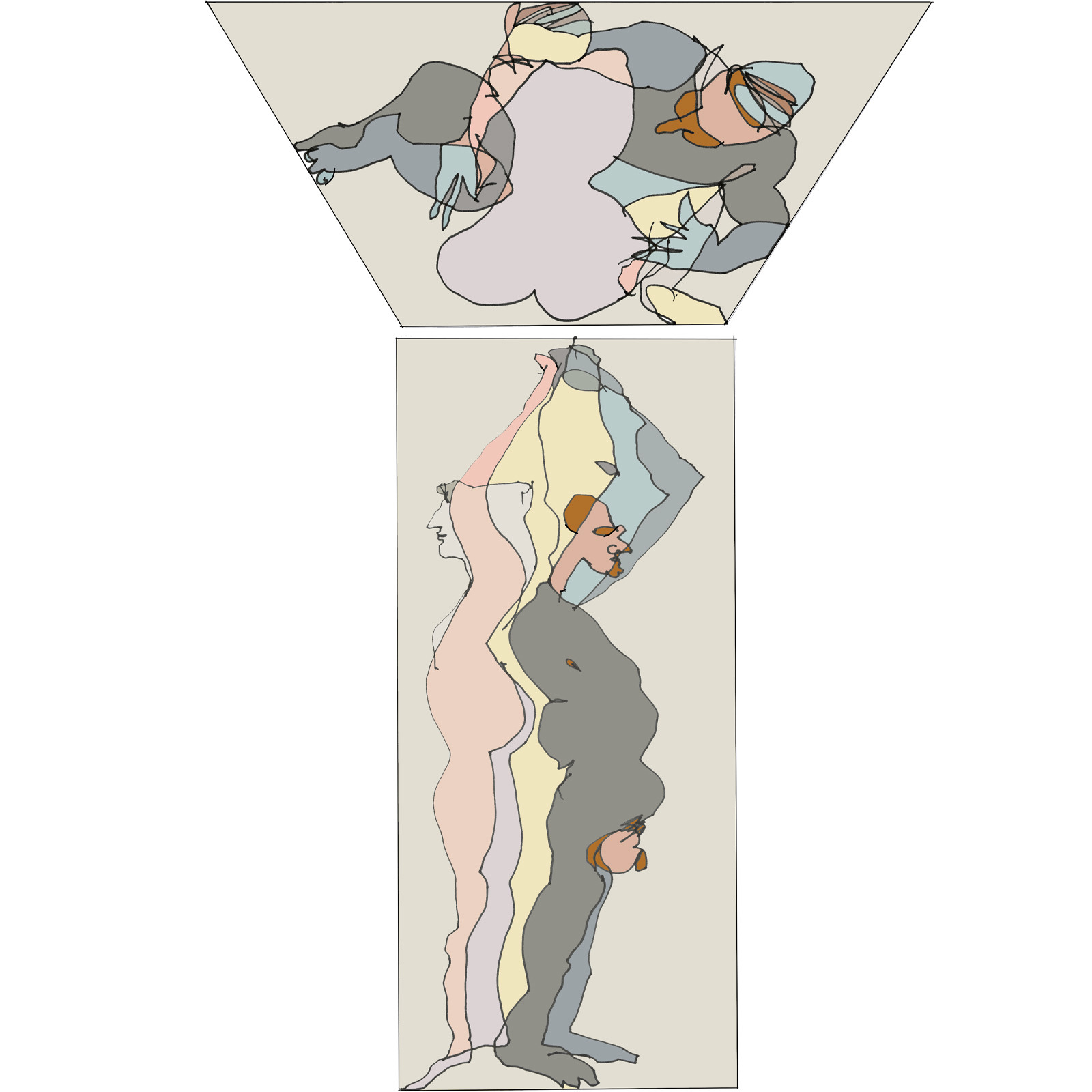 Dessins en aveugle à partir des photos des couples.Réalisation sur palette graphique Impression jets d'encresFormat A 2   12 - 2022