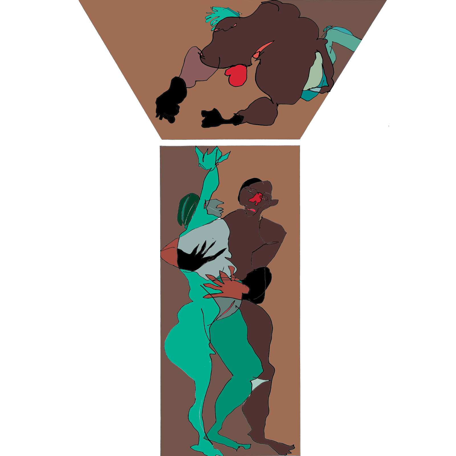 Dessins en aveugle à partir des photos des couples.Réalisation sur palette graphique Impression jets d'encresFormat A 2   12 - 2022