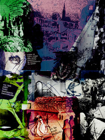 KAFKA. LE CHATIMENT D'AMALIA 13Description :Elle lui posa la question sans méchanceté, mais avec tristesse, comme si entre-temps, elle avait découvert la méchanceté du monde, qui fait pâlir toute méchanceté individuelle, et la rend absurde.Image en hauteur au format 30 x 40 cm.Photo montages numériques, dessin, impression par jet d’encres aux pigments, sur des transparents superposés.