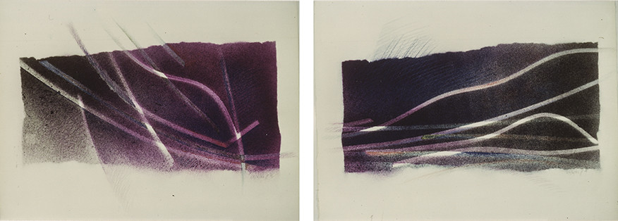 série des TRACES AIMANTÉES - pulvérisations d'encres, aimants en bandes - 2 fois 50 x 65 - 7  82