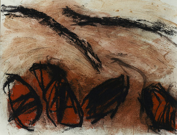 DERIVE  Acrylique, fusain, pigments, terre, poudre de marbre, bitume, graphite, sur papier16 - 8  - 1995  ( 4 )50 x 65