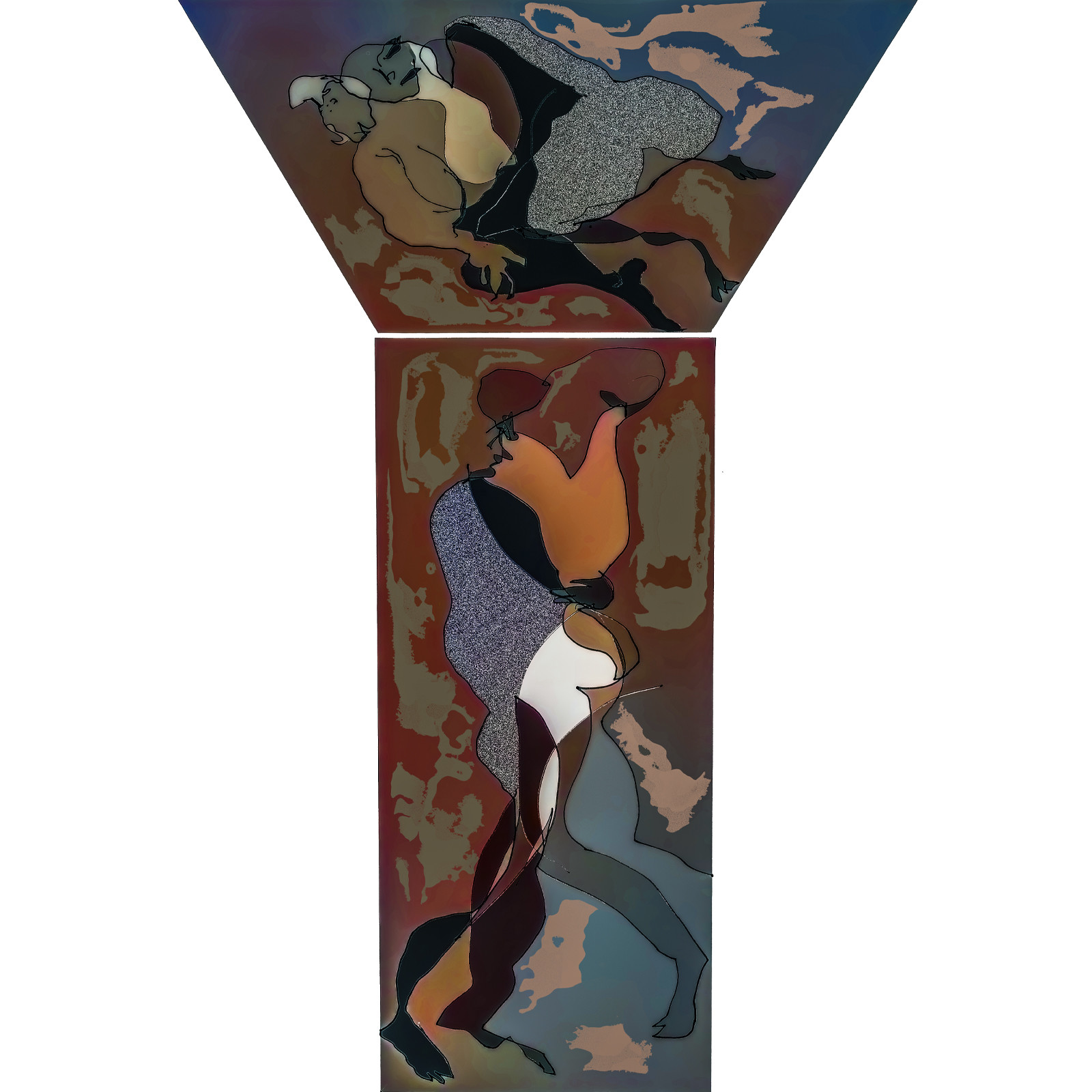 Dessins en aveugle à partir des photos des couples.Réalisation sur palette graphique Impression jets d'encresFormat A 2   12 - 2022