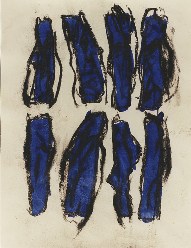 DERIVE  Acrylique, fusain, pigments, terre, poudre de marbre, bitume, graphite, sur papier20 - 8  - 1995  ( 3 )65 x 50