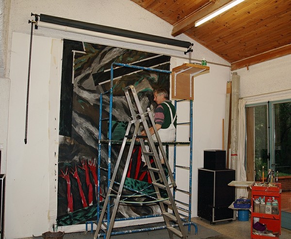 DESCRIPTION D'UN COMBAT  62004 et reprise en Avril et Mai 2005toile libre de 3m de haut, par 2m de largeAcrylique sur toile polyester