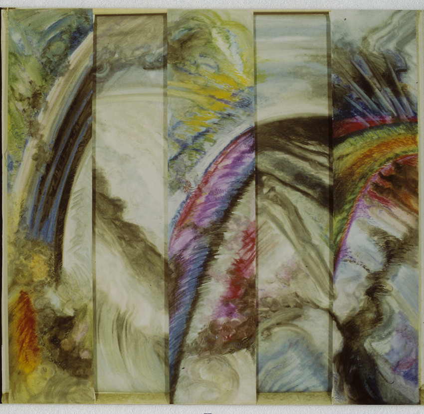 Légende :	série des PRATICABLESDescription :série des PRATICABLES - 2m 50 x 2 m 80, sur 50 cm d'épaisseur3 panneaux avants, et deux panneaux arrièresN° 1 - OSER REFOULER - craies grasses sur papier - 12  79