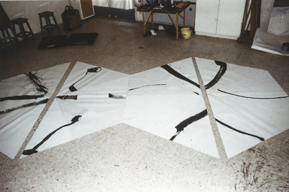 Légende :	série LE TRIANGLE DU SEXEDescription :série LE TRIANGLE DU SEXE, travail en commun avec l'artisteRichard NICOLAS - travail les yeux bandés - élaboration d'un code d'orientationdes triangles, afin de continuer à s'expédier mutuellement des compositions nouvellespar courrier - 8  75