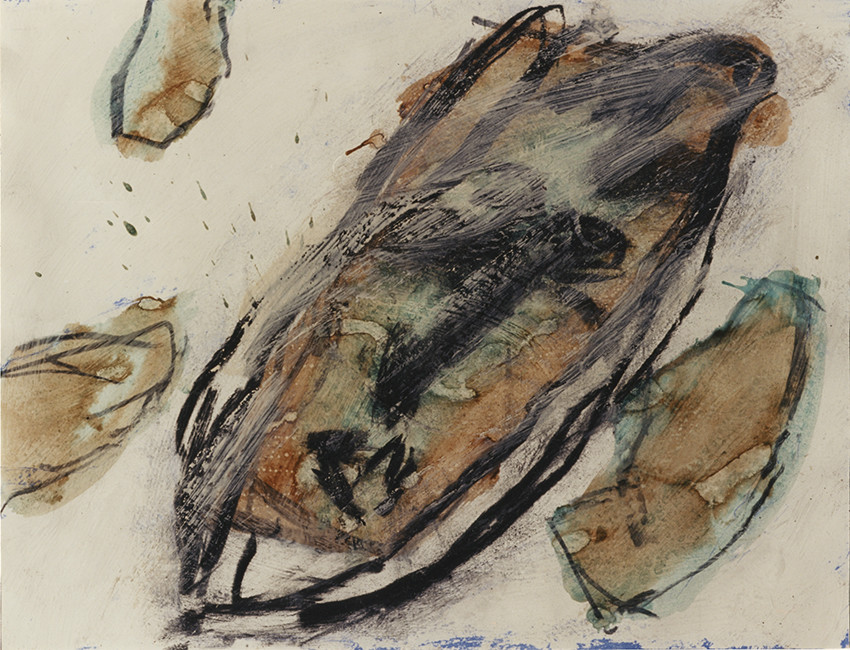 DERIVE  Acrylique, fusain, pigments, terre, poudre de marbre, bitume, graphite, sur papier20 - 8  - 1995  ( 1 )50 x 65