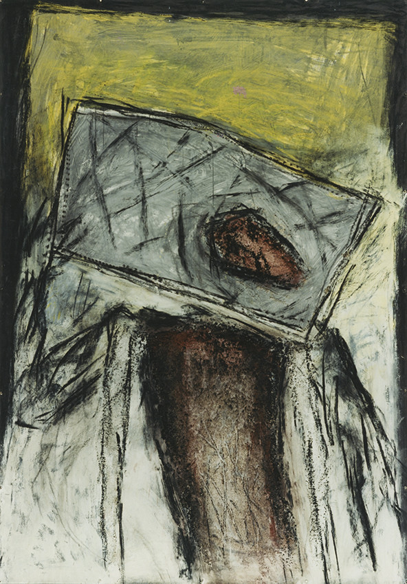 DERIVE  8Acrylique, fusain, pigments, terre, poudre de marbre, bitume, graphite, sur papier19 - 6 - 1995140 x 200