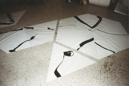 Légende :	série LE TRIANGLE DU SEXEDescription :série LE TRIANGLE DU SEXE, travail en commun avec l'artisteRichard NICOLAS - travail les yeux bandés - élaboration d'un code d'orientationdes triangles, afin de continuer à s'expédier mutuellement des compositions nouvellespar courrier - 8  75