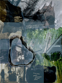 KAFKA. LE CHATIMENT D'AMALIA 10Description :J’éprouvais de l’attirance pour lui. C’était un ami d’enfance. Nous jouions ensemble sur le flanc de la colline du Château, c’était le bon temps.Tu ne m’as jamais interrogée sur mon passé.Image en hauteur au format 30 x 40 cm.Photo montages numériques, dessin, impression par jet d’encres aux pigments, sur des transparents superposés.