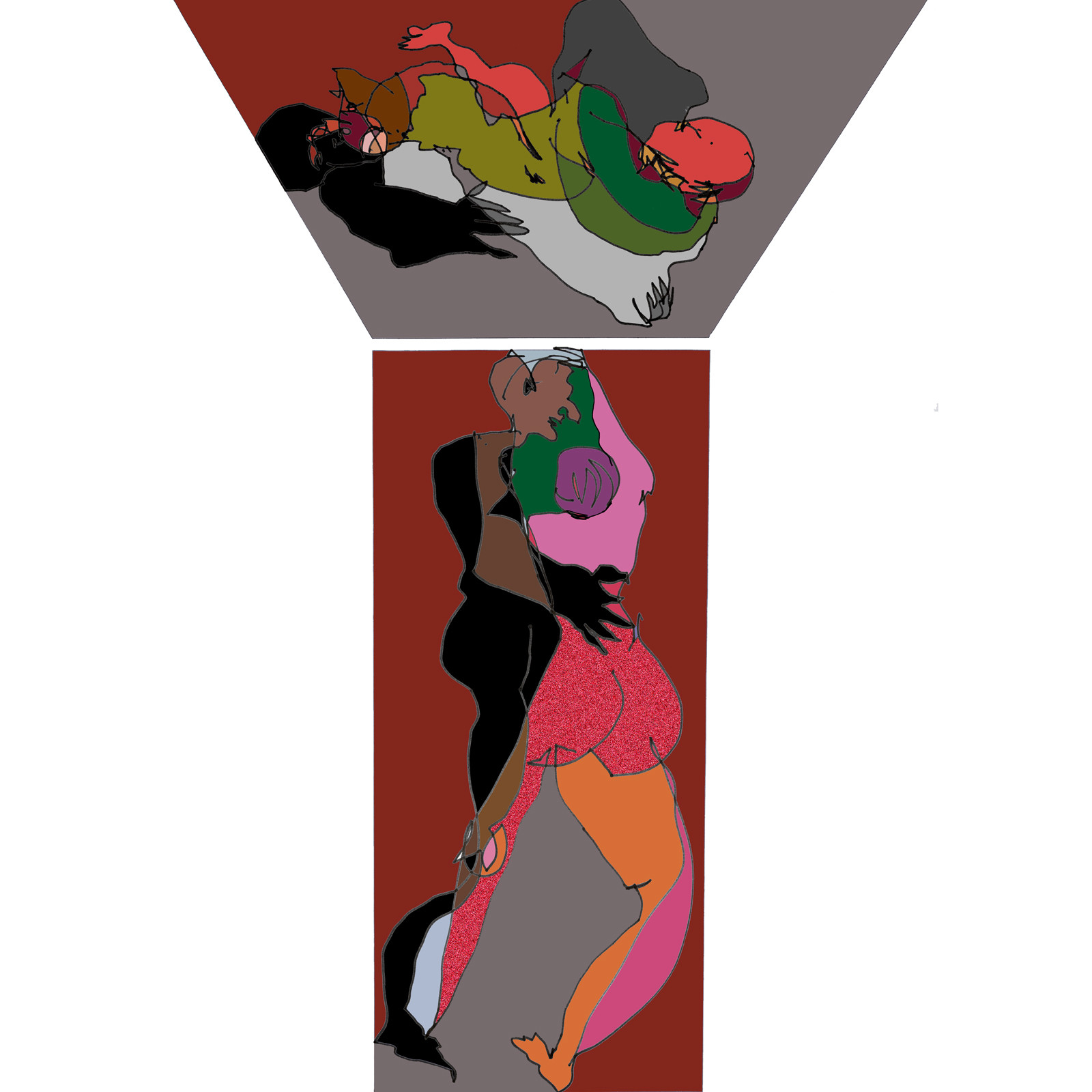 Dessins en aveugle à partir des photos des couples.Réalisation sur palette graphique Impression jets d'encresFormat A 2   12 - 2022