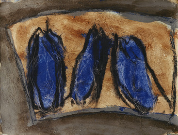 DERIVE  Acrylique, fusain, pigments, terre, poudre de marbre, bitume, graphite, sur papier20 - 8  - 1995  ( 2 )50 x 65