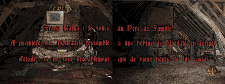 A première vue, l'Odradek ressemble à une bobine de fil plate, en forme d'étoile...ce ne sont probablement que de vieux bouts de fil cassés.
