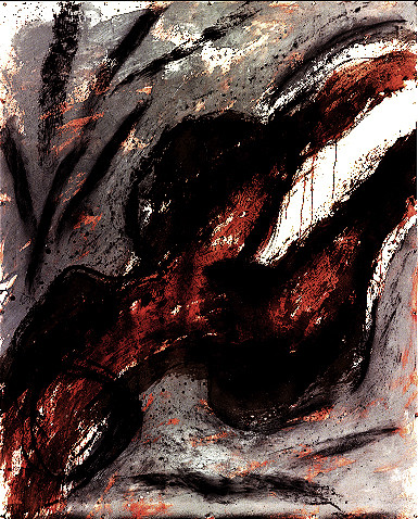 DERIVE  10Acrylique, fusain, pigments, terre, poudre de marbre, bitume, graphite, sur papier27 - 6 - 1995140 x 200