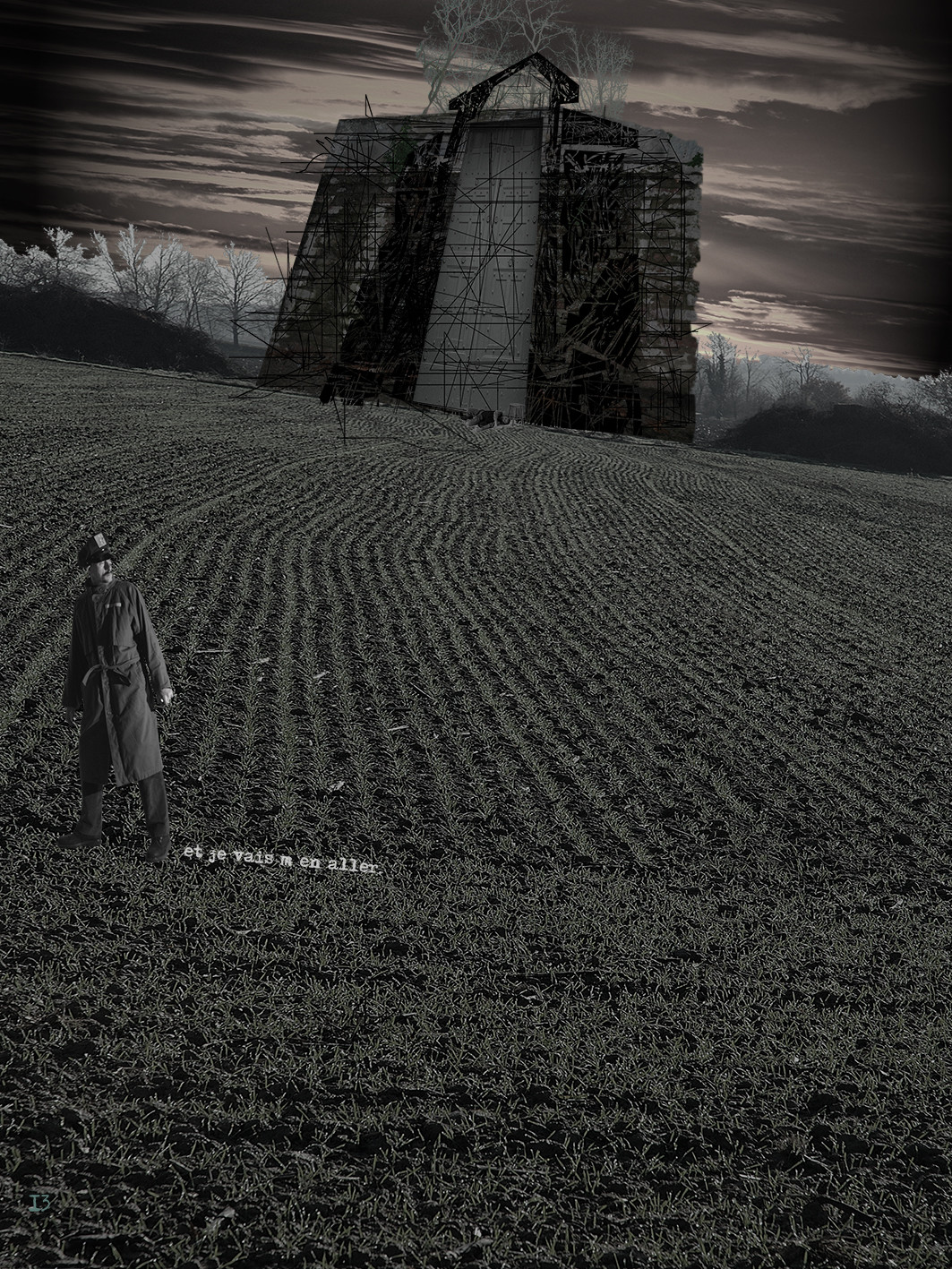 DEVANT LA LOI 13image en hauteur, au format 30 x 40 cm   existe aussi au format 60 x 80Photo montages numériques, dessin, blue screen, impression jet d’encres aux pigments.