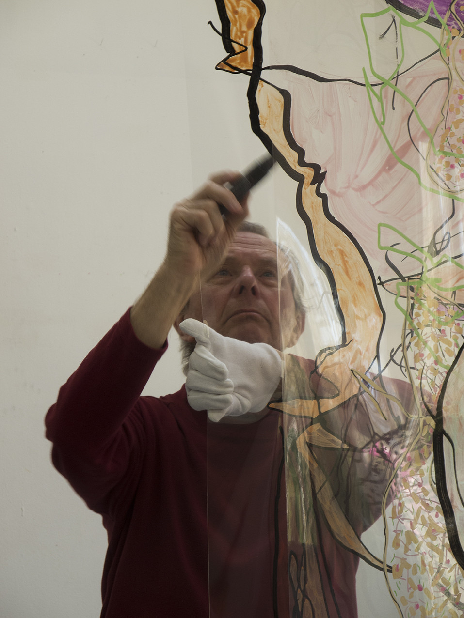 GEANTE TRAVERSEE-touché et dessin en aveuglenumérisation et projection4 feuilles d'acétate de 200 x 90 cmpeinture aux encres sur les 8 facesle tracé aux feutres acryliques