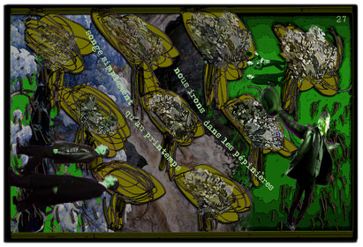 KAFKA. VERS MINUIT 27Songe simplement qu’au printemps, nous irons dans les pépinières.image en largeur, au format 30 x 40 cmPhoto montages numériques sur palette graphique, dessin, blue screen, impression jet d’encres aux pigments.