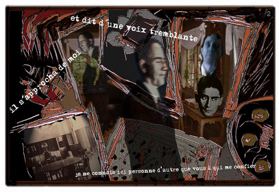 KAFKA. VERS MINUIT 2Il s’approcha de moi, et dit d’une voix tremblante : je ne connais ici personne d’autre que vous à qui me confierimage en largeur, au format 30 x 40 cmPhoto montages numériques sur palette graphique, dessin, blue screen, impression jet d’encres aux pigments.