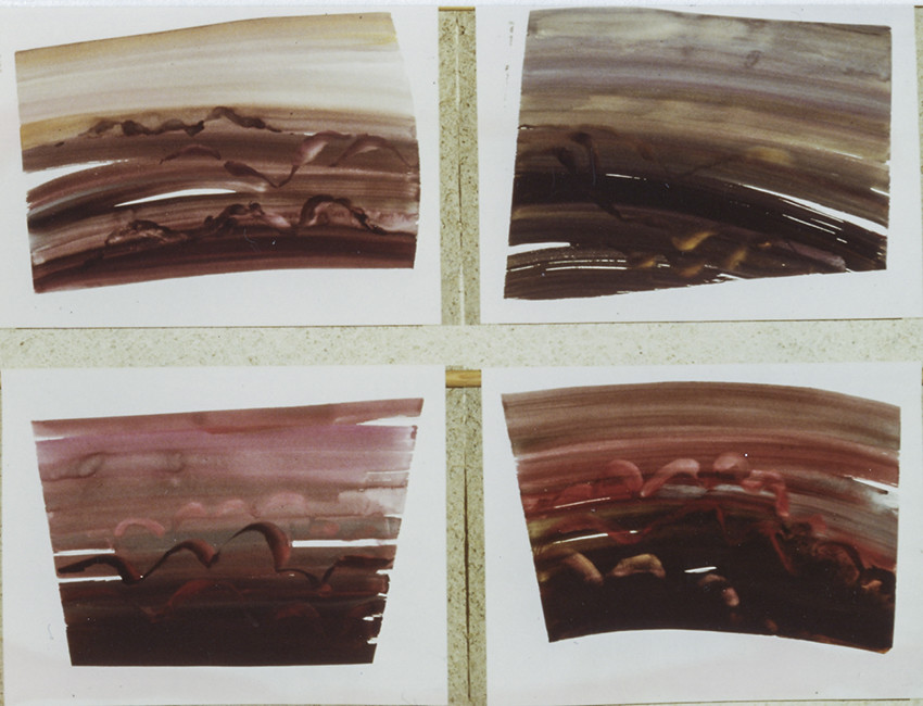 Légende :	1 - LES OISEAUXDescription :série des HORIZONS IMAGINAIRES - encres, lavis, pinceaux, pochoirs - 4 fois 50 x 65 - 10  81