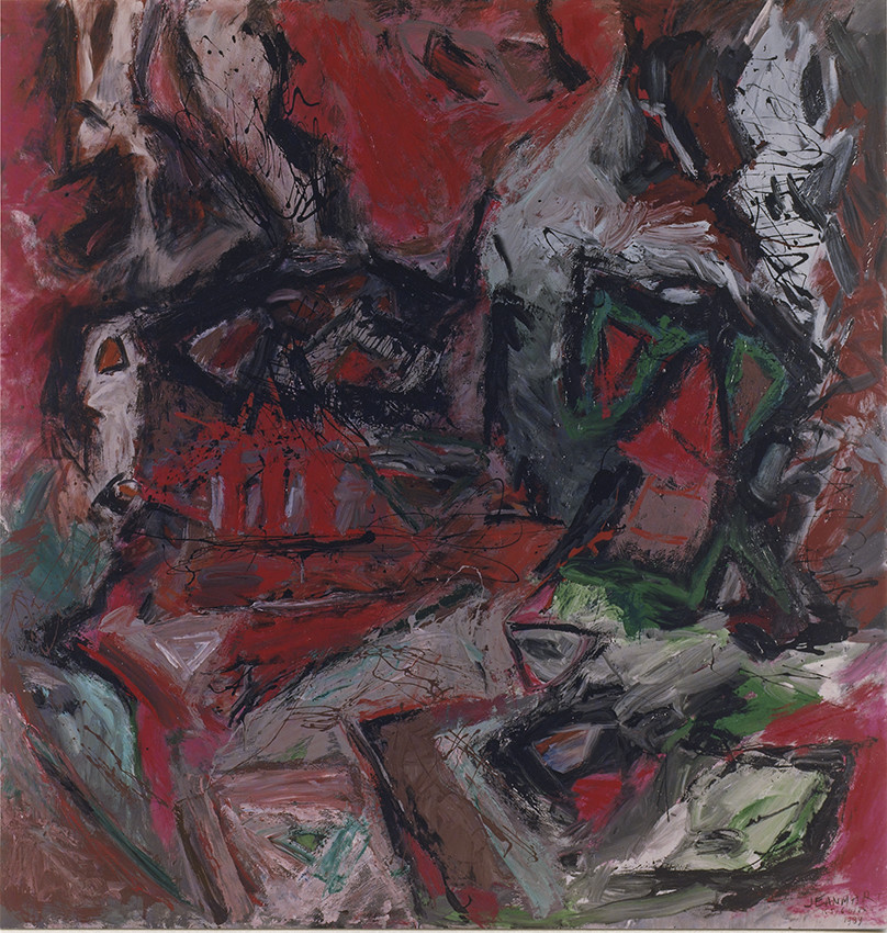 BICENTENAIRE DE LA REVOLUTION 1UNE SOCIETE CHAOTIQUEacrylique sur toile205 x 20511  89Les droits de l’homme vont souvent de travers. C’est un travers des hommes. Rares sont les barrières qui s’ouvrent en chantant: habituellement elles le font en grinçant. Contre toutes les tyrannies, tant d’art sanglant s’est levé. La révolution est un bi-centenaire resté en culotte courte. Que ceux qui ont peur des idées, des poètes, des artistes, enfoncent leur bonnet phrygien jusqu’aux oreilles, et qu’ils s’appliquent sur les yeux, deux cocardes tricolores. Claude JEANMART           1 -4-1989